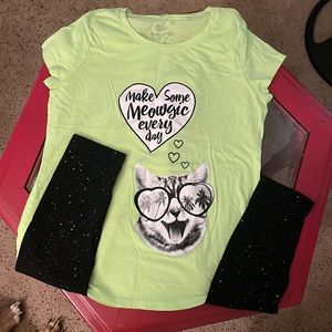 Girls Outfit t shirt Justice14/16 & Glitter leggings black 14/16